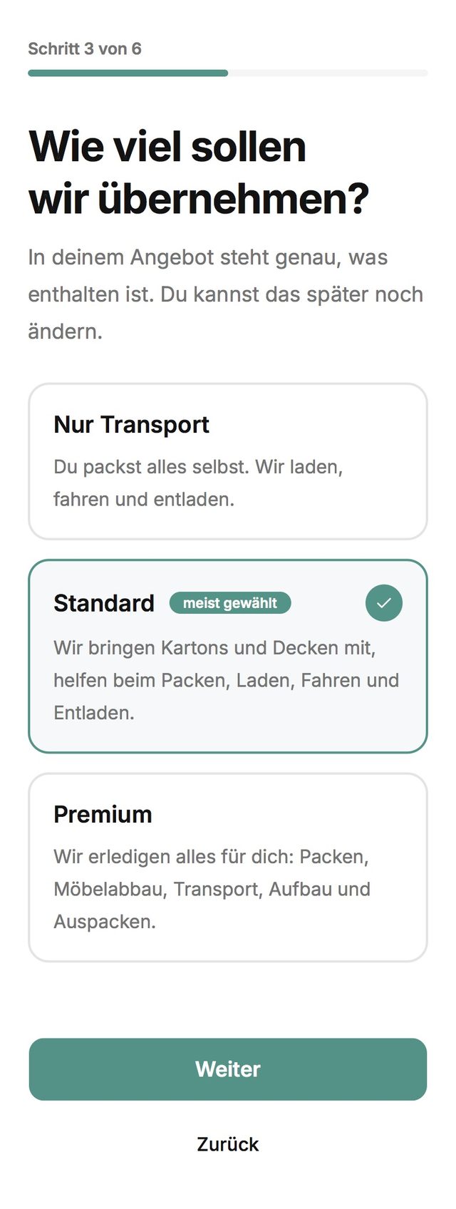 Schritt 3: Leistungsumfang wählen